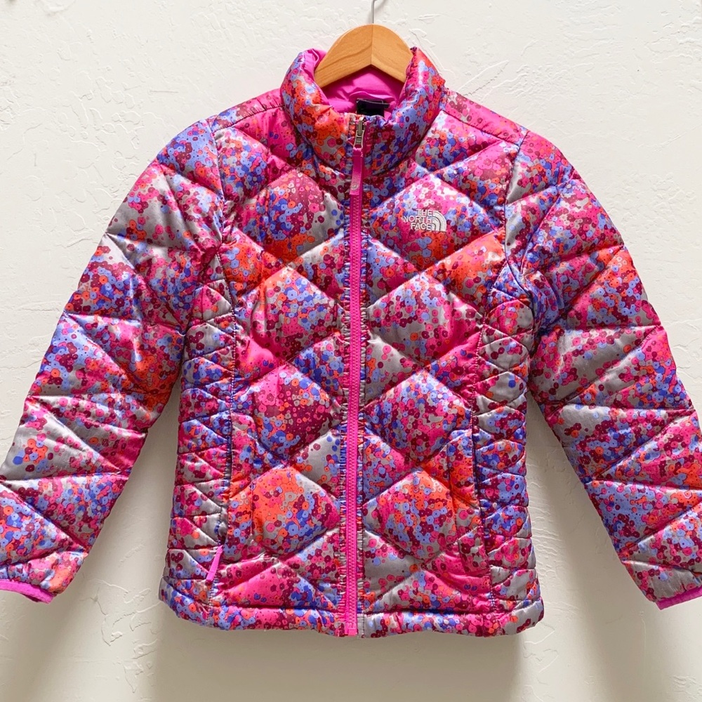 North Face Pink Patterned Down Puffer Sz M 10/12